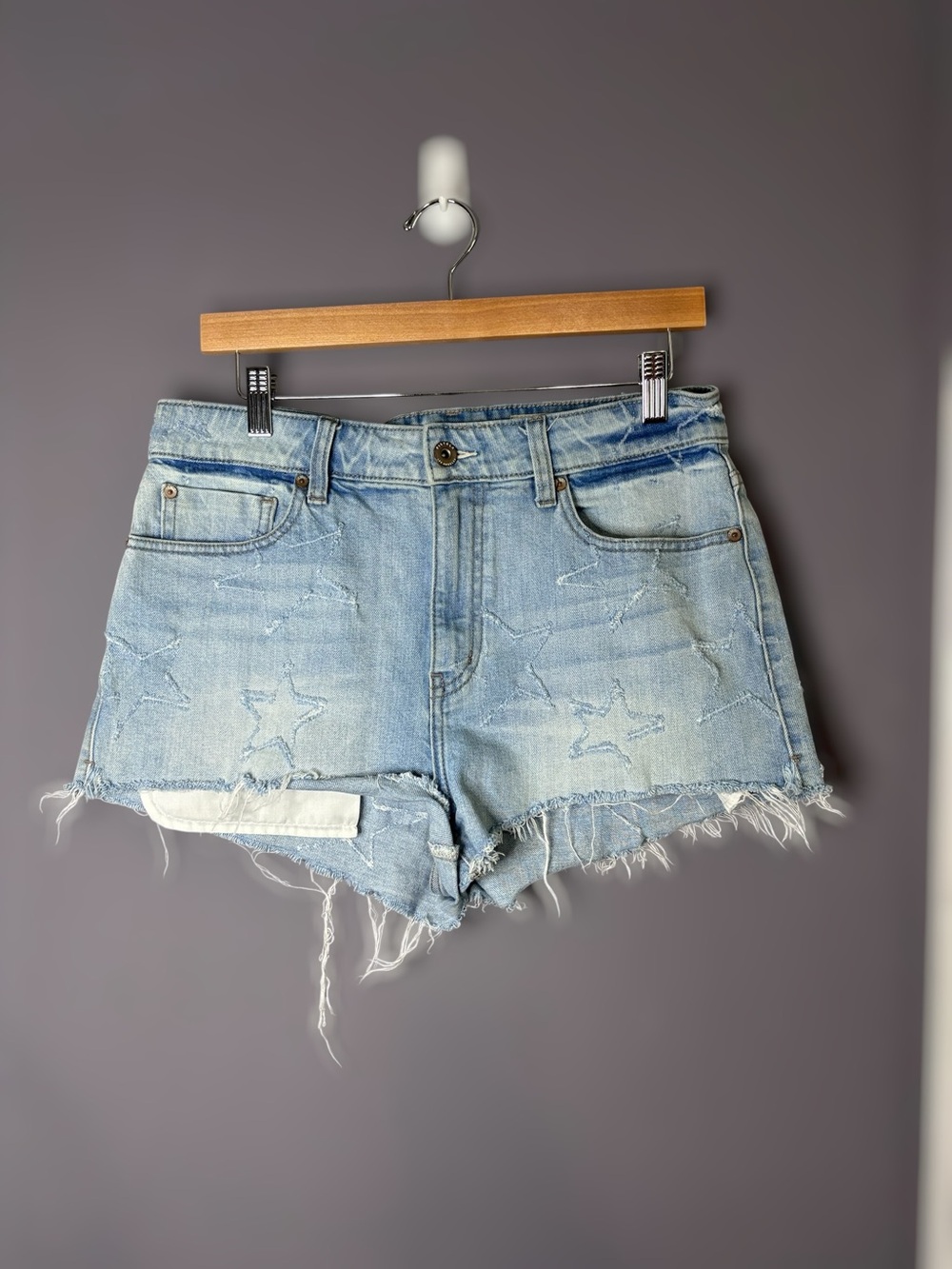 Pistola Light Wash Star Embroidered Cutoff Denim Shorts 30
